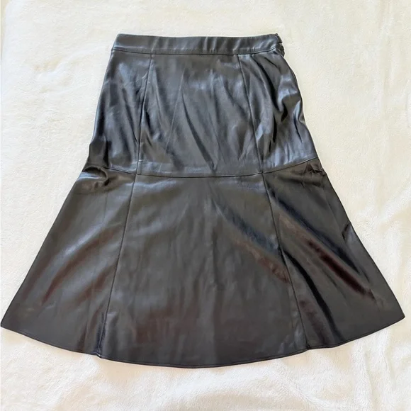 Marc New York Black Faux Leather Belted Flare Skirt - Size Large - Picture 2 of 12